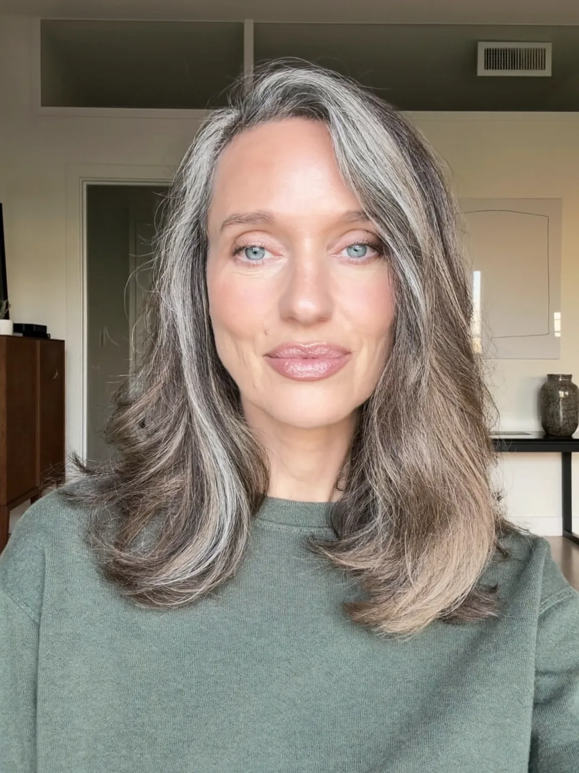 Long Soft Layers with Silver Frost Natural Hues